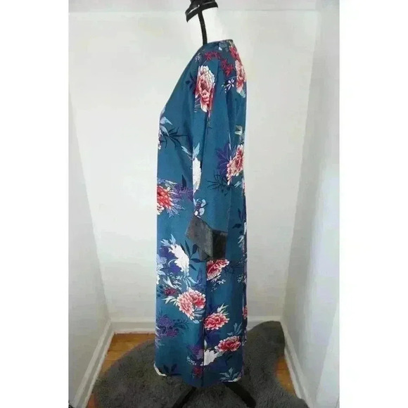 Lulus Lotus Party Teal Blue Floral Print Midi Robe Dress - Size S - Picture 6 of 16